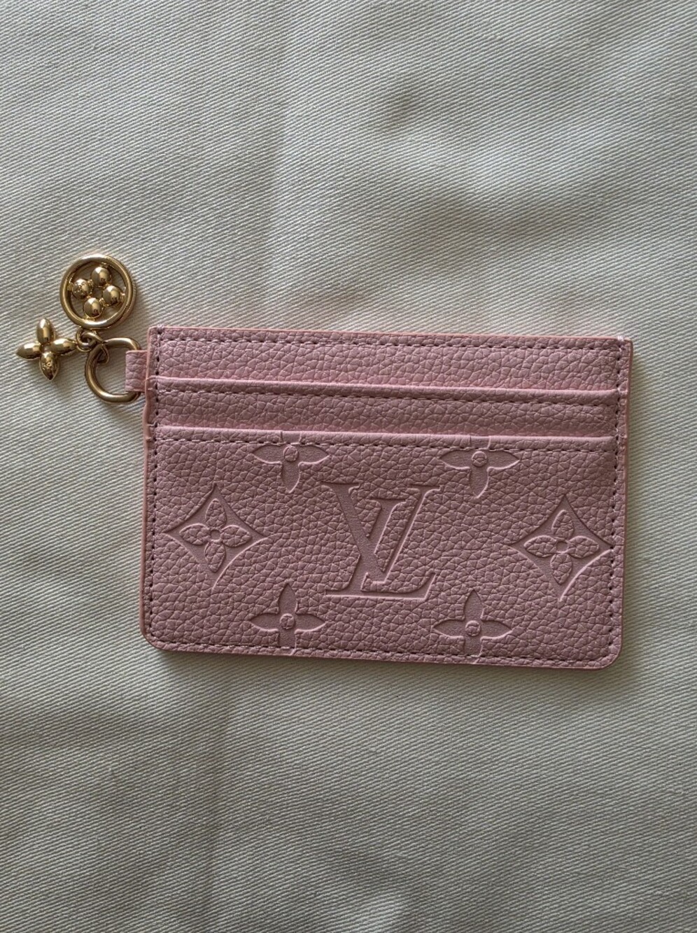 Pink Embossed Card Holder with Gold Charm